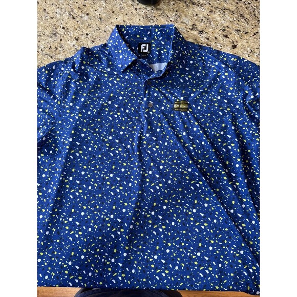 FootJoy Terrazzo Print Lisle Self Collar Golf Polo Blue Size XL Rum Point GC - Picture 1 of 7